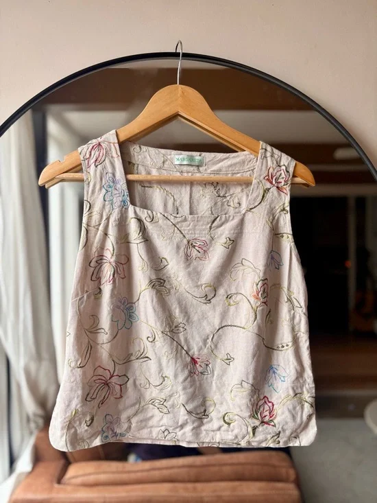 MARGARETA | vintage embroidered floral linen tank | size small - Picture 1 of 4